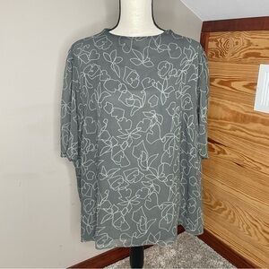 Calvin Klein Floral Ribbed Sheer Short Sleeve Blouse Top 3X NWT Plus Size